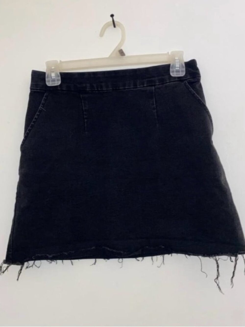 Black Denim Mini Skirt with Raw Hem